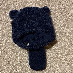 The Children's Place Dark Blue Fuzzy Bear Hat 6-12 months